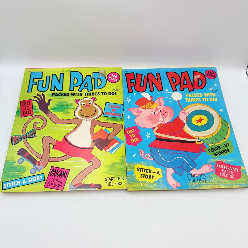 Vintage Fun Pad Activity Books Set of 2 Monkey Pig 160 Pages Dot to Dot Origami